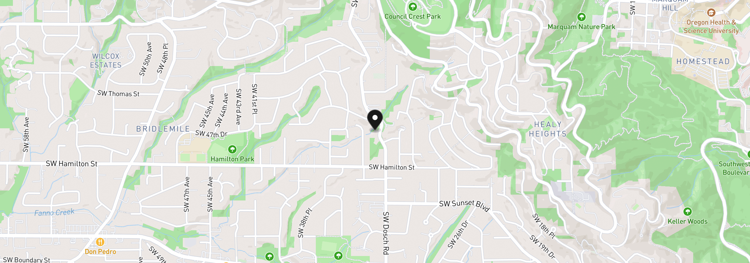 Map showing the location of 4249 SW Dosch Rd, Portland, OR 97239