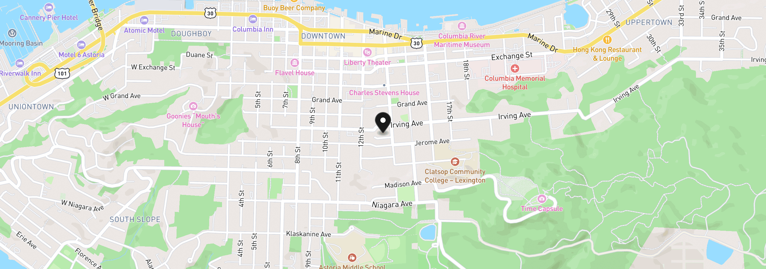 Map showing the location of 1358 Parker Pl, Astoria, OR 97103