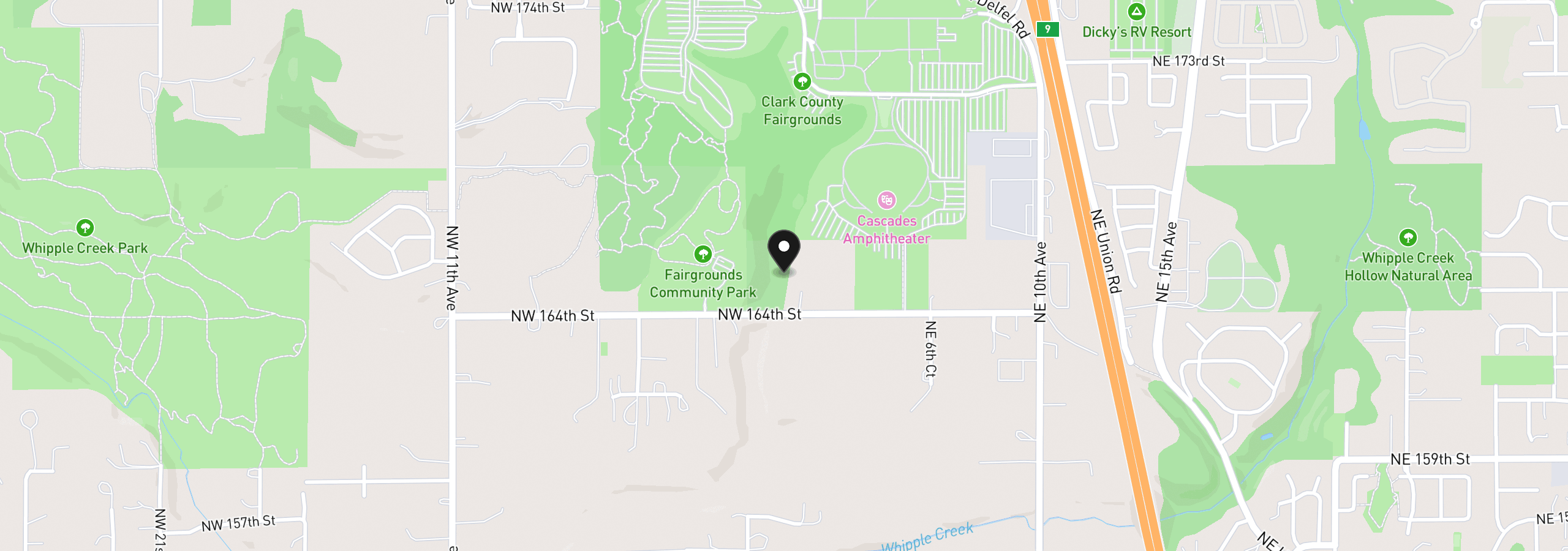 Map showing the location of 102 NW 164th St, Ridgefield, Wa 98642
