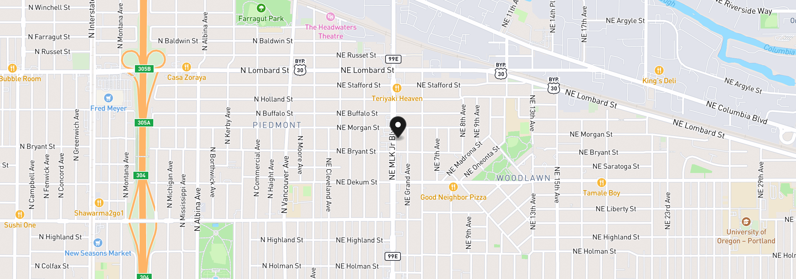 Map showing the location of 7044 NE M L King Blvd, Portland, OR 97211