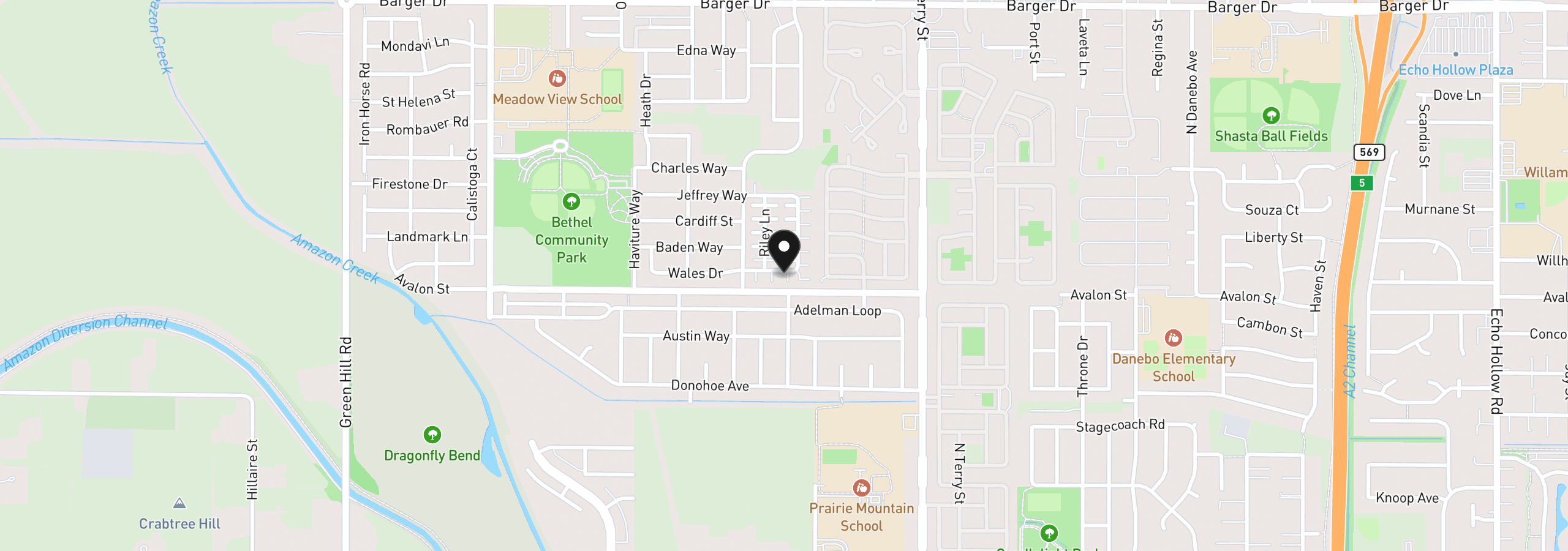 Map showing the location of 5268 Wales Dr, Eugene, OR 97402