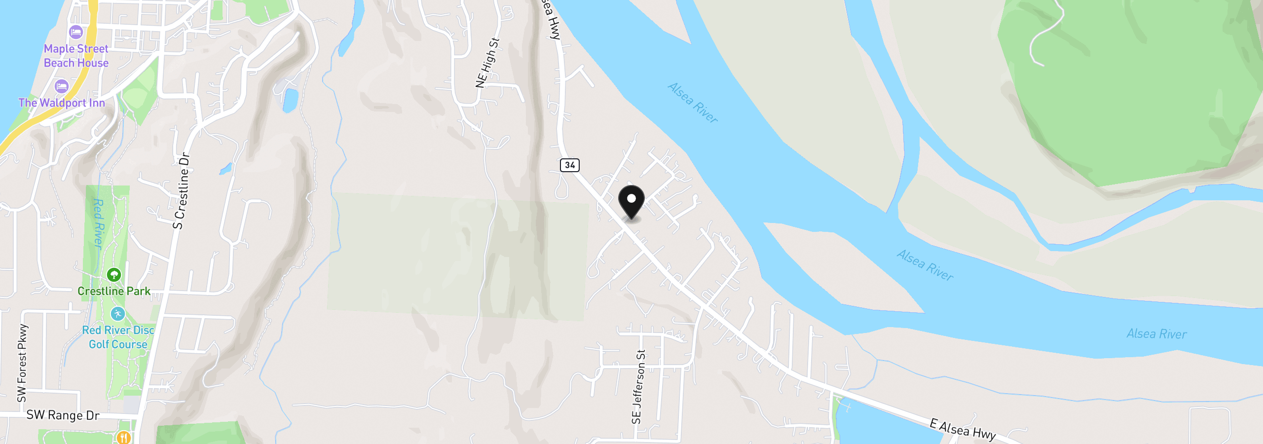 Map showing the location of 677 SE Moffitt Rd, Waldport, OR 97394
