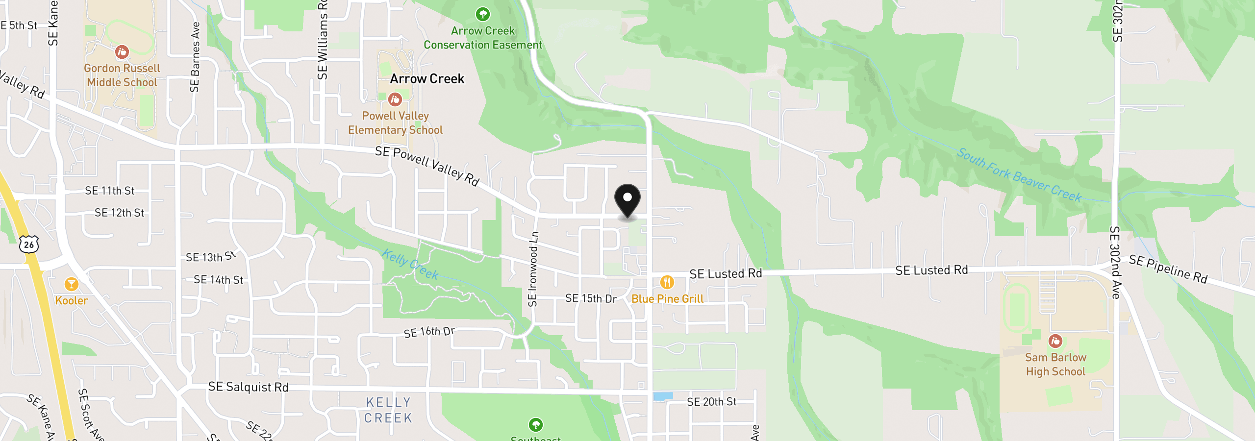 Map showing the location of 5897 SE Powell Valley Rd, Gresham, OR 97030