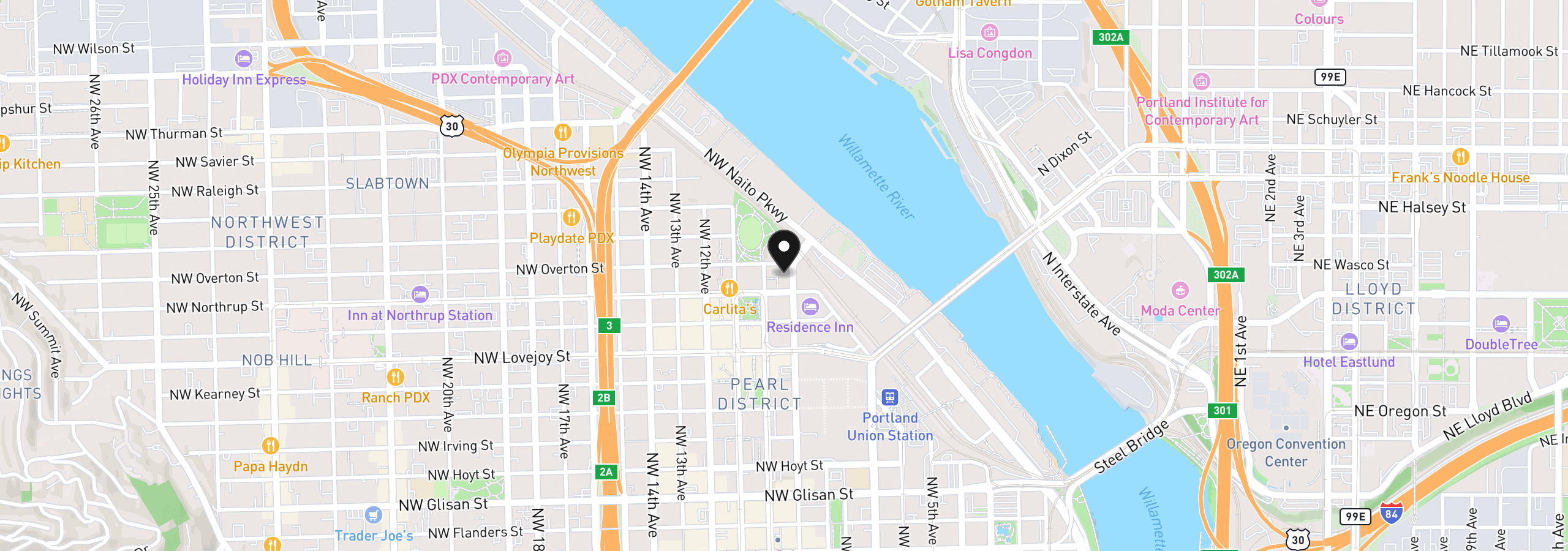 Map showing the location of 1255 NW 9th Ave 305, Portland, OR 97209