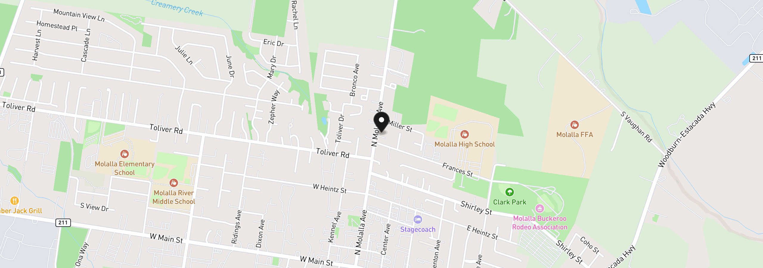 Map showing the location of 705 N Molalla Ave, Molalla, OR 97038