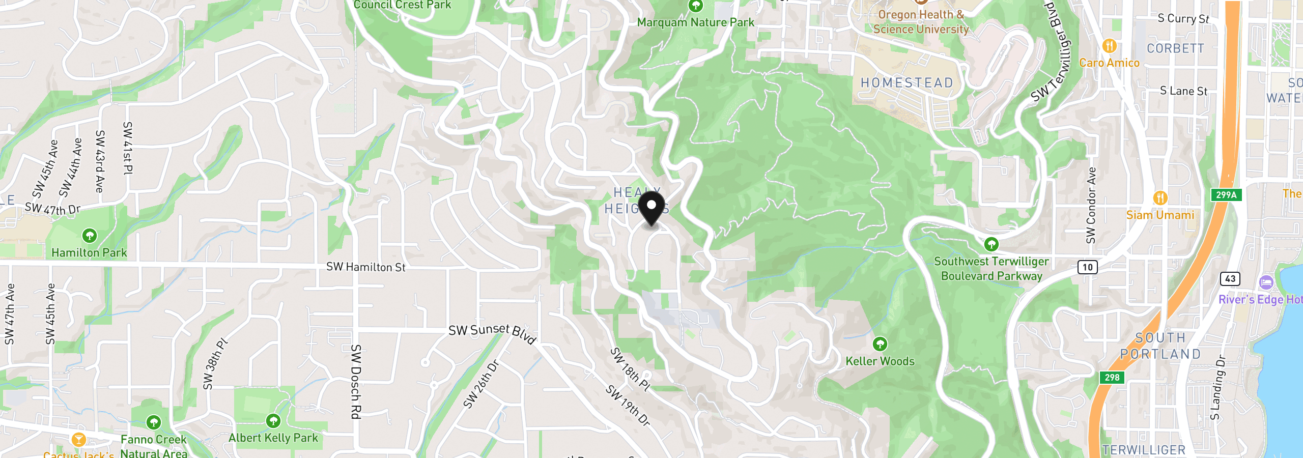 Map showing the location of 4409 SW Carl Pl, Portland, OR 97239