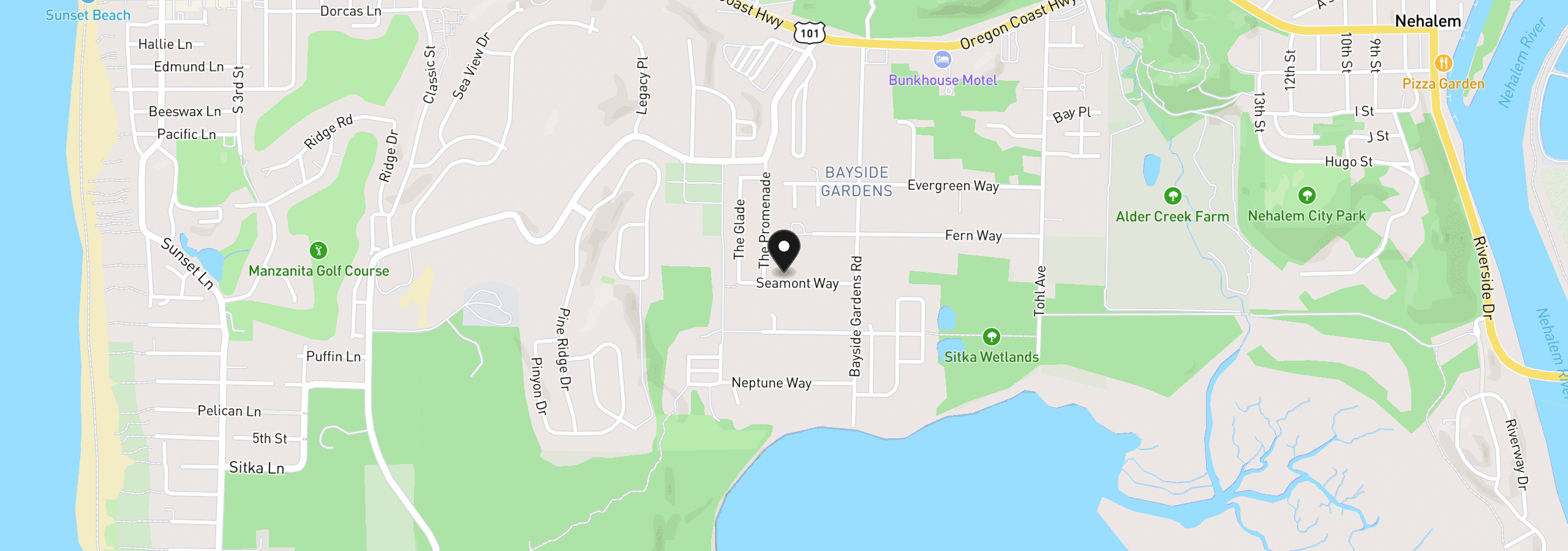 Map showing the location of 10998 Seamont Way, Nehalem, OR 97131