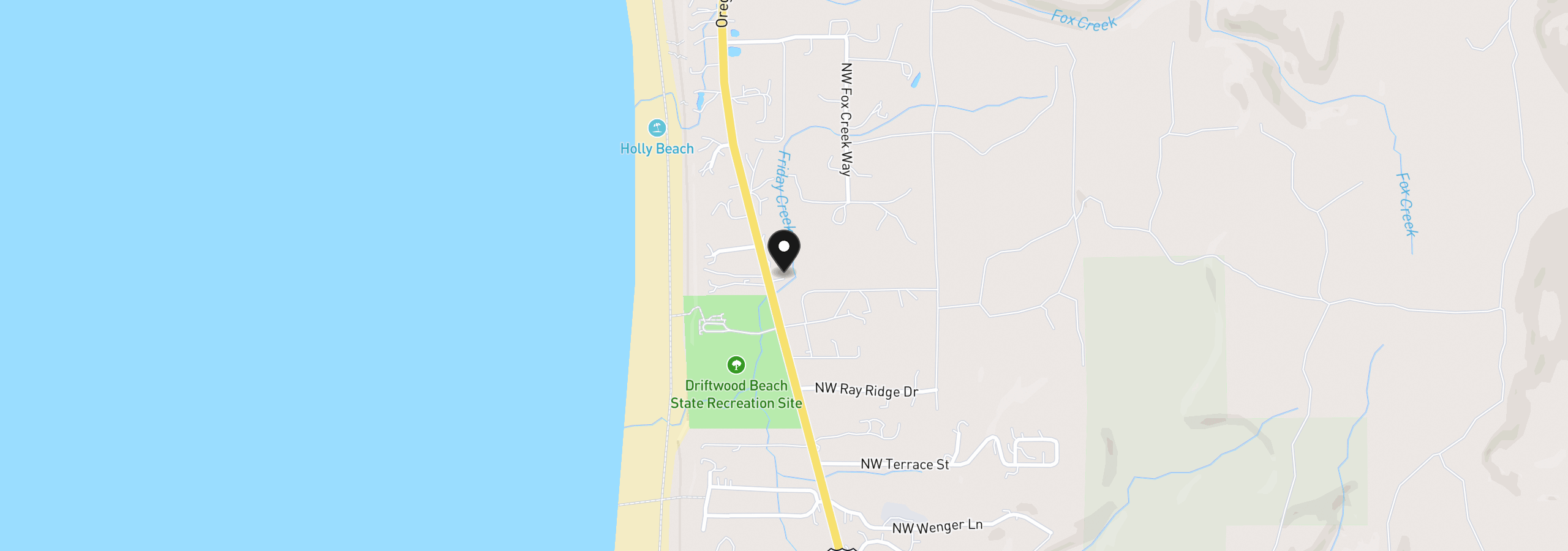 Map showing the location of 5565 NW Pacific Coast Hwy, Seal Rock, OR 97376