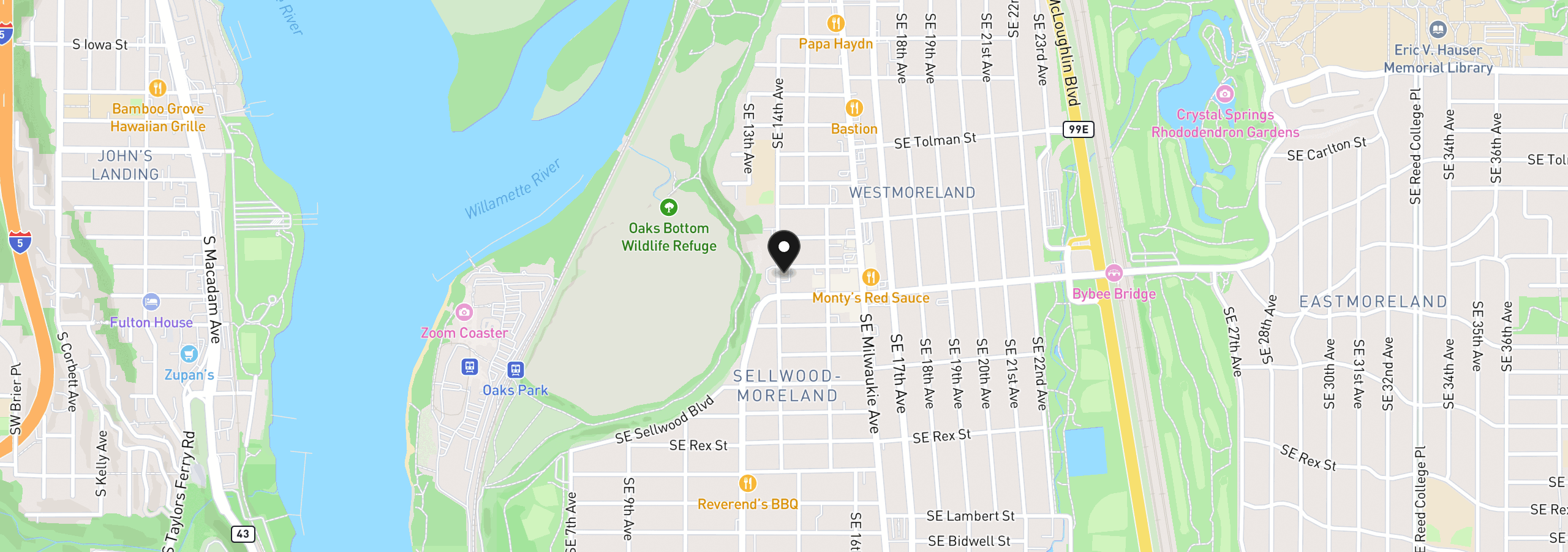 Map showing the location of 1408 SE Glenwood St 2, Portland, OR 97202