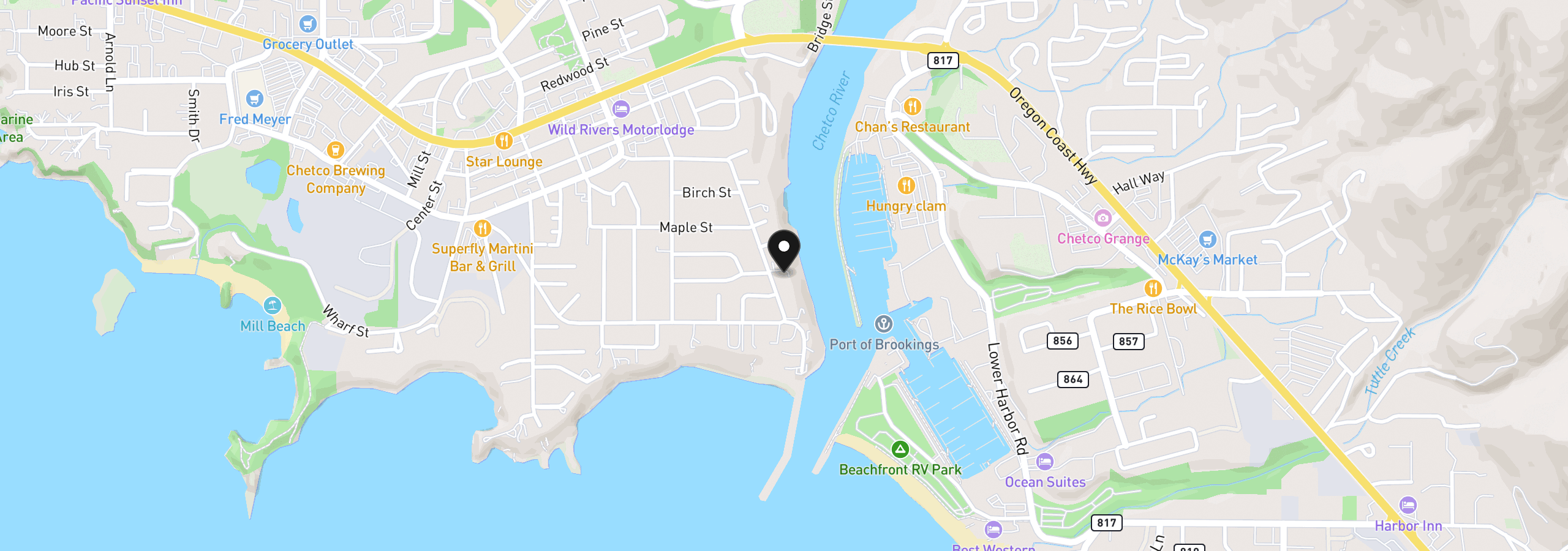 Map showing the location of 222 Del Norte Ln 8, Brookings, OR 97415