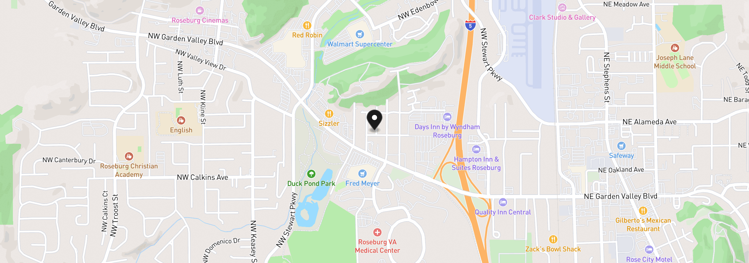 Map showing the location of 1726 NW Patricia St, Roseburg, OR 97471