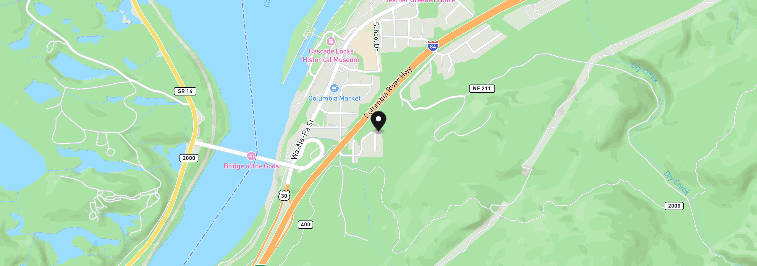 Map showing the location of 910 SW Spelling Pl 1, Cascade Locks, OR 97014