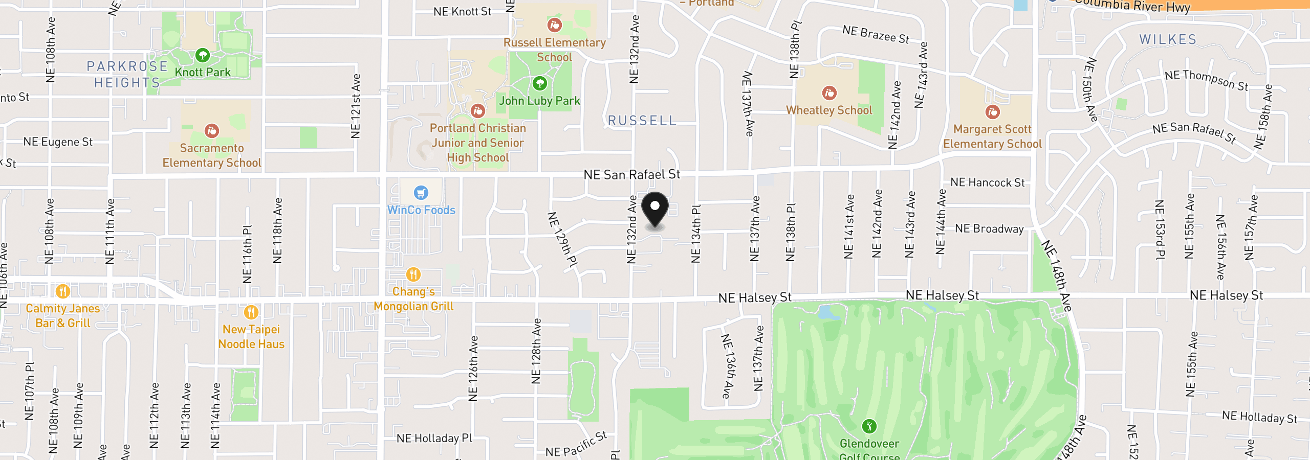 Map showing the location of 1744 NE 132nd Ave, Portland, OR 97230