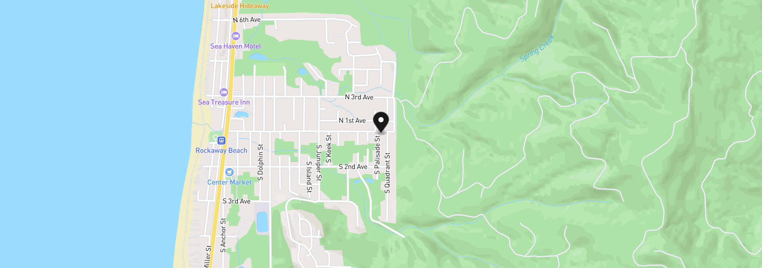 Map showing the location of 110 S Palisade St, Rockaway Beach, OR 97136