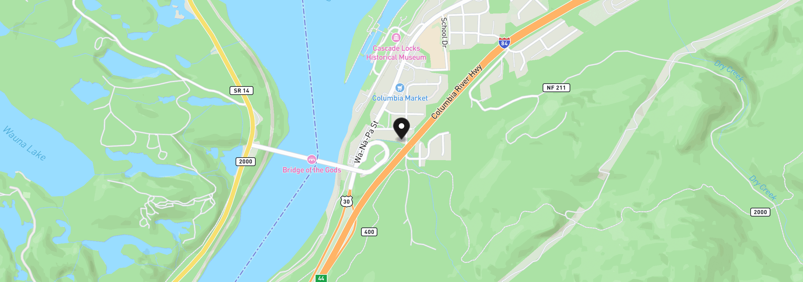 Map showing the location of 725 SW Moody Ave, Cascade Locks, OR 97014
