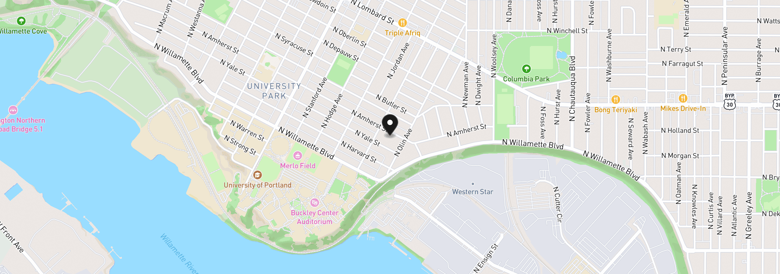 Map showing the location of 4772 N Amherst St, Portland, OR 97203
