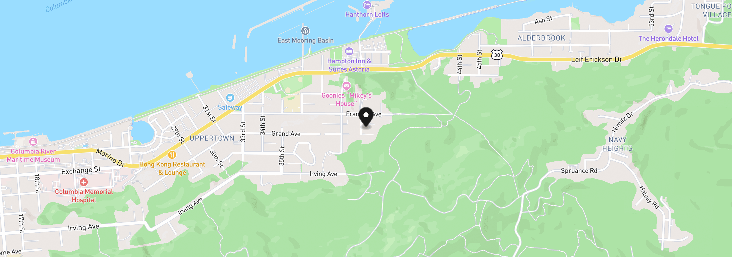 Map showing the location of 682 39th St, Astoria, OR 97103