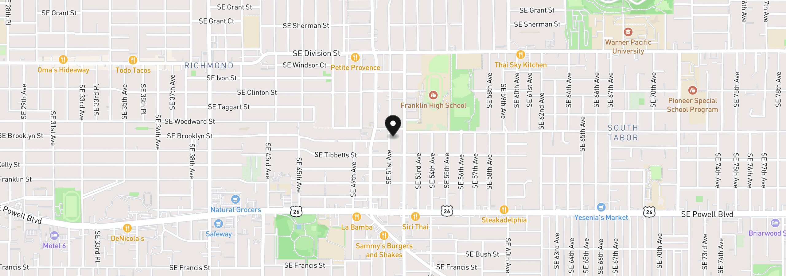 Map showing the location of 2930 SE 51st Ave, Portland, OR 97206