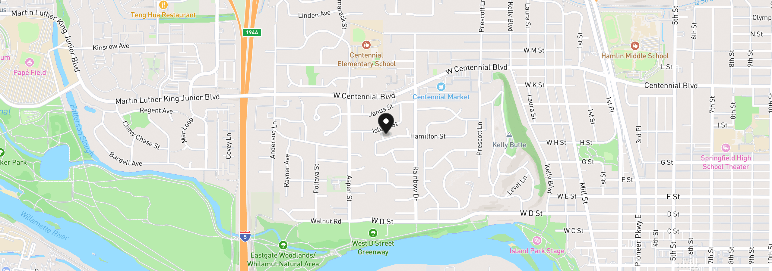 Map showing the location of 988 Hamilton St, Springfield, OR 97477