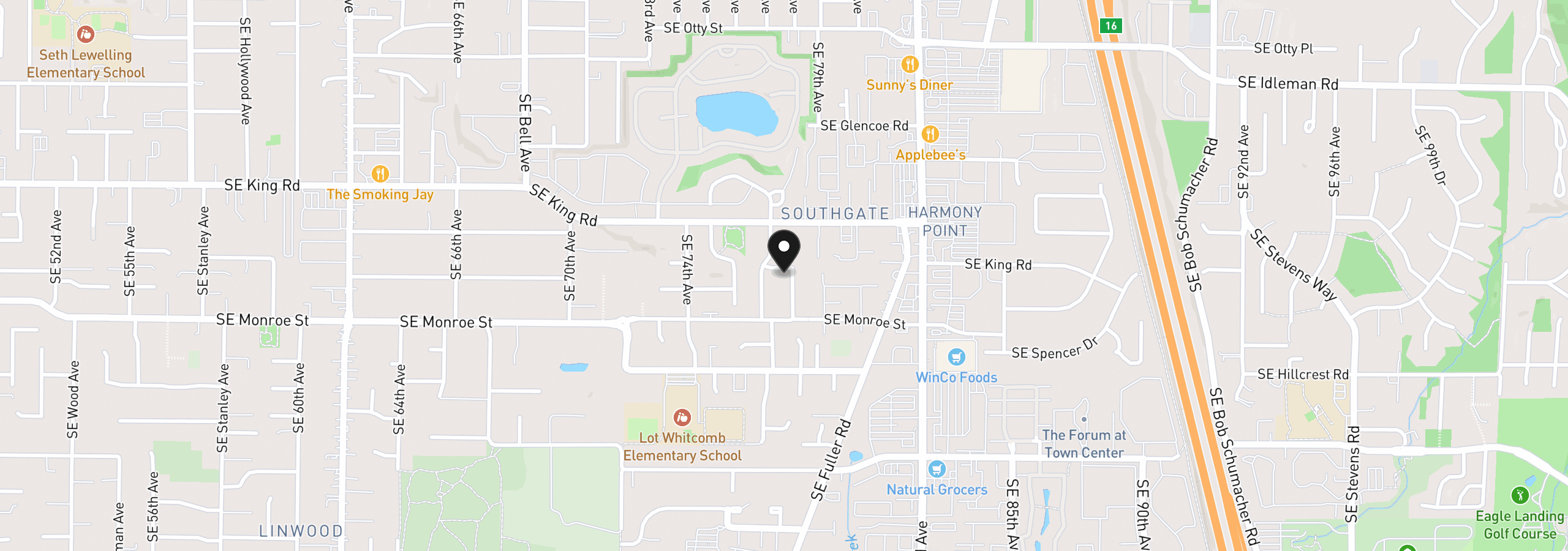 Map showing the location of 7752 SE Harrison St, Milwaukie, OR 97222