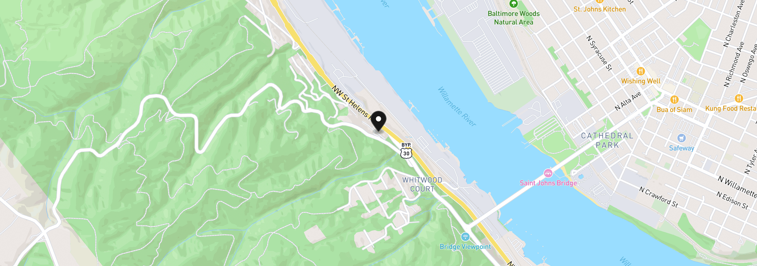 Map showing the location of 9193 NW Germantown Rd, Portland, OR 97231