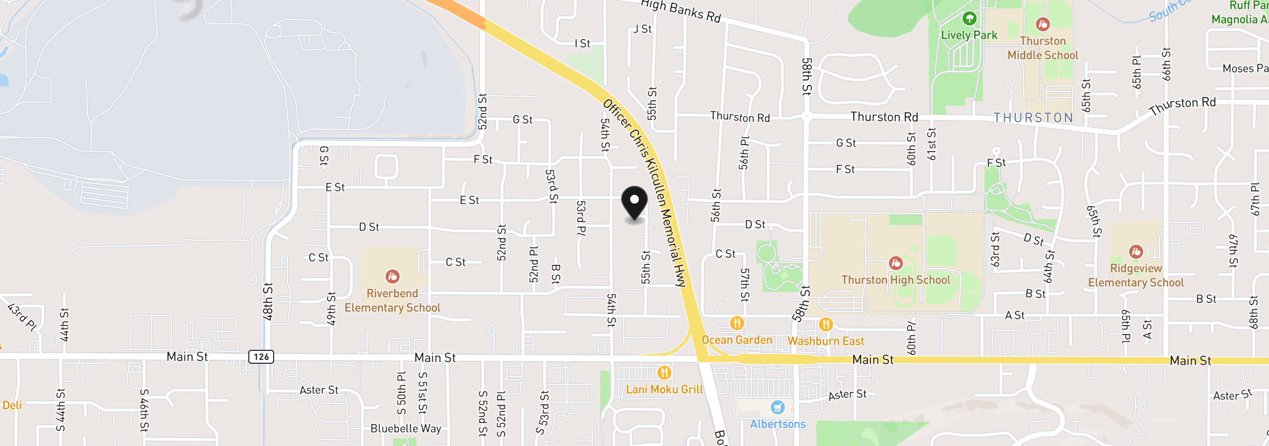Map showing the location of 536 55th St, Springfield, OR 97478