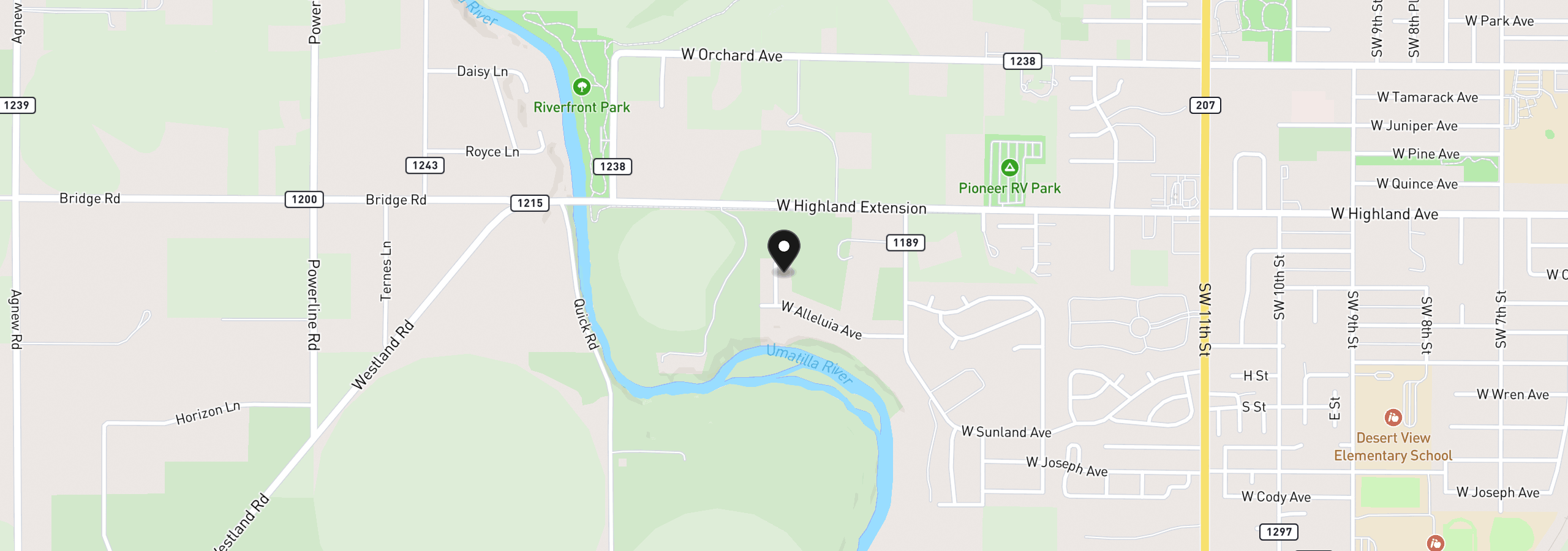 Map showing the location of 1015 SW 19th Ct, Hermiston, OR 97838