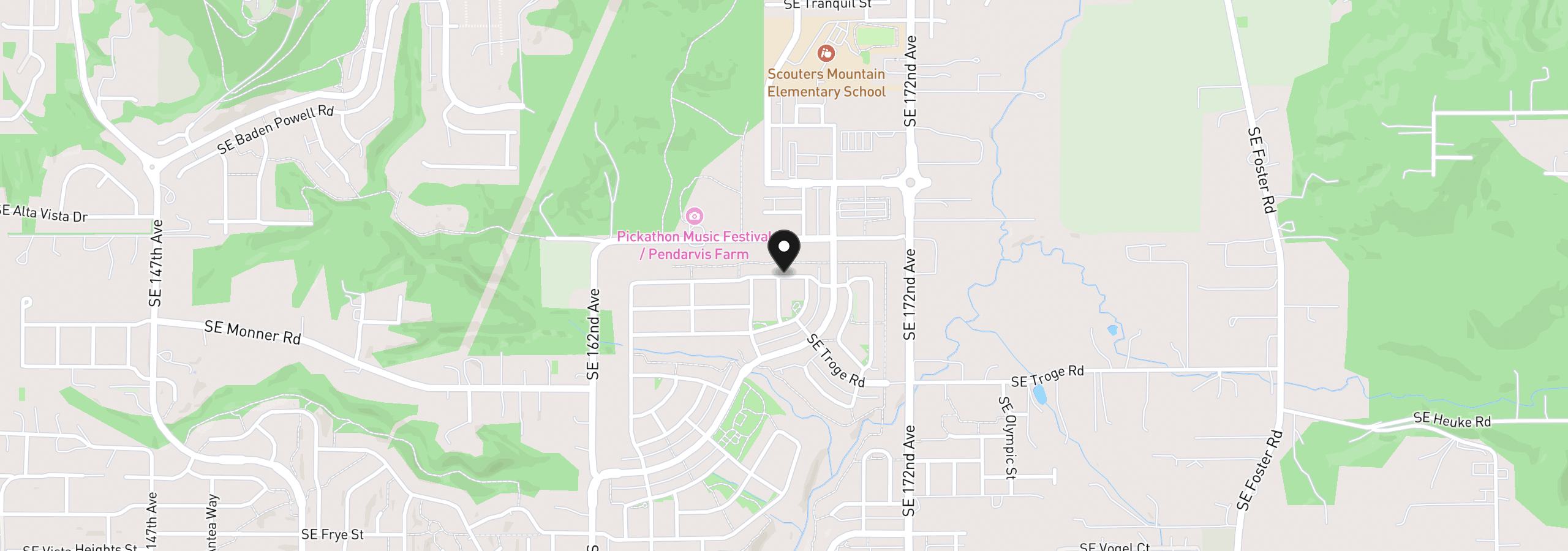 Map showing the location of 16853 SE Pacific Crest Trail Pl, Happy Valley, OR 97086