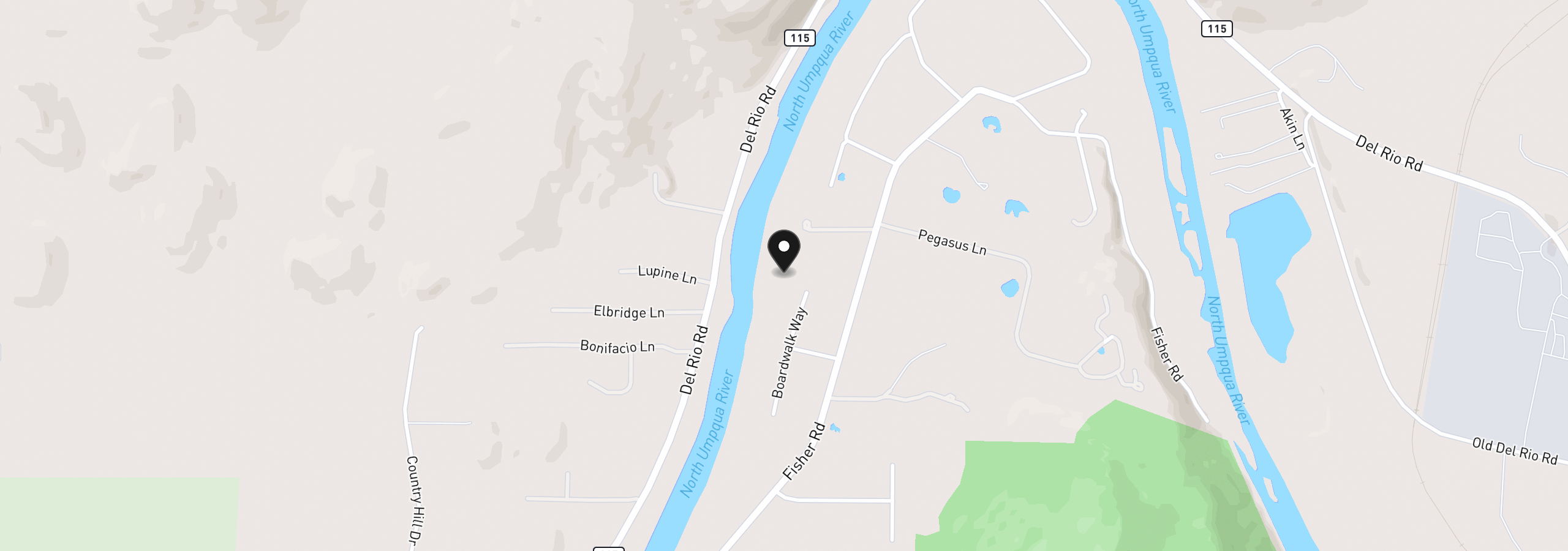Map showing the location of 2546 Fisher Rd, Roseburg, OR 97471