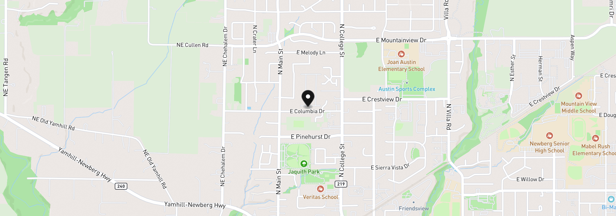 Map showing the location of 301 E Columbia 75, Newberg, OR 97132