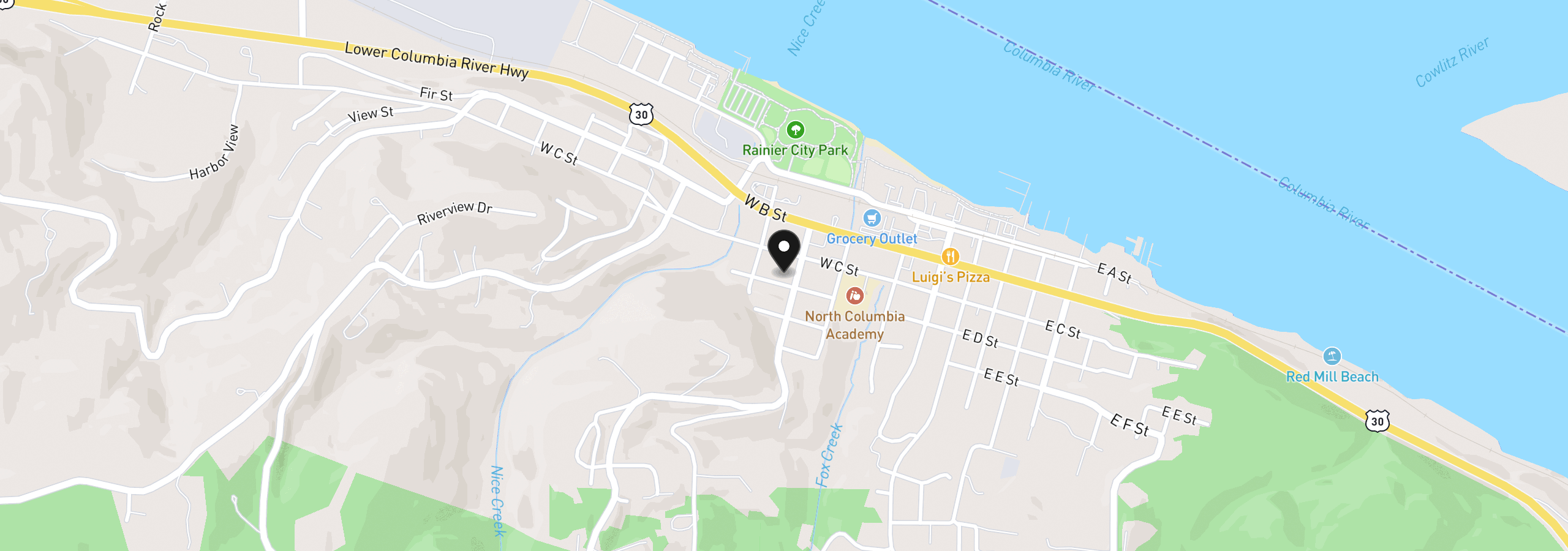 Map showing the location of 415 W D St, Rainier, OR 97048
