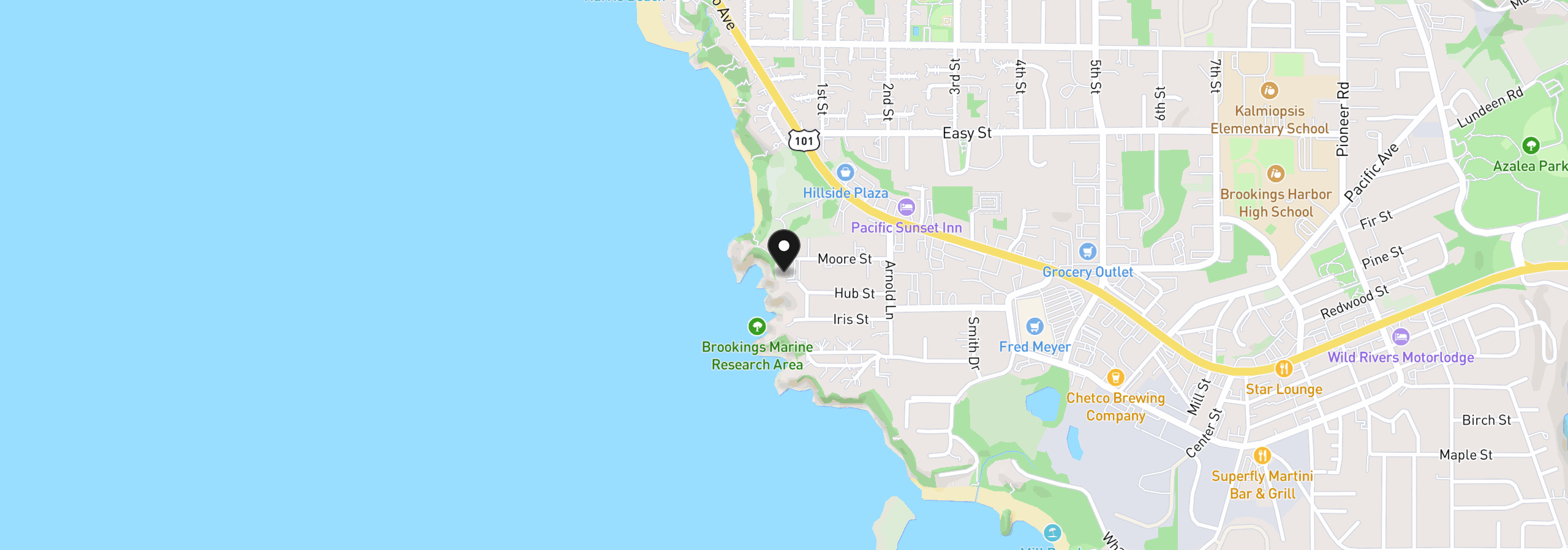 Map showing the location of 1303 Moore St 102, Brookings, OR 97415