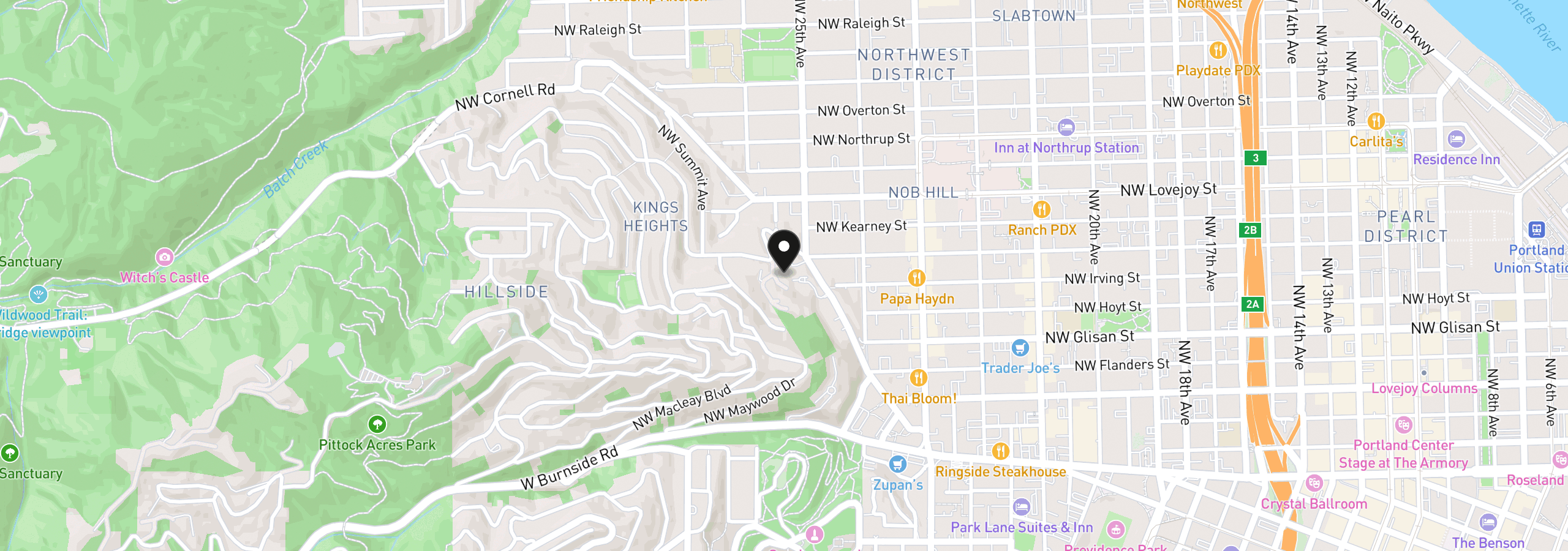 Map showing the location of 724 NW Westover Cir, Portland, OR 97210