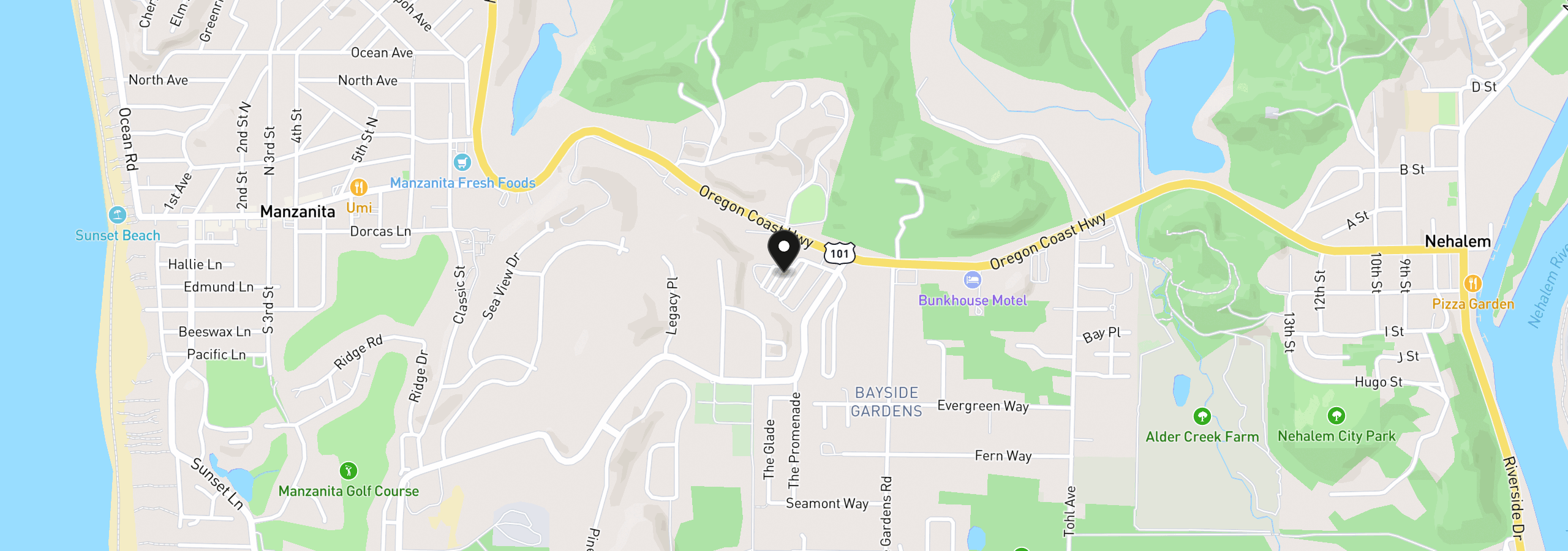 Map showing the location of 36455 Highway 101 22, Nehalem, OR 97131