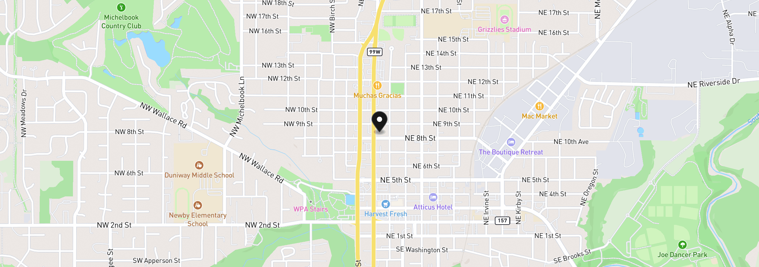 Map showing the location of 816 NE Baker St, McMinnville, OR 97128