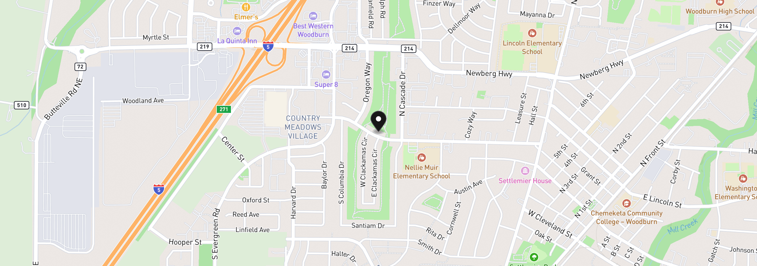 Map showing the location of 2049 W Hayes St, Woodburn, OR 97071