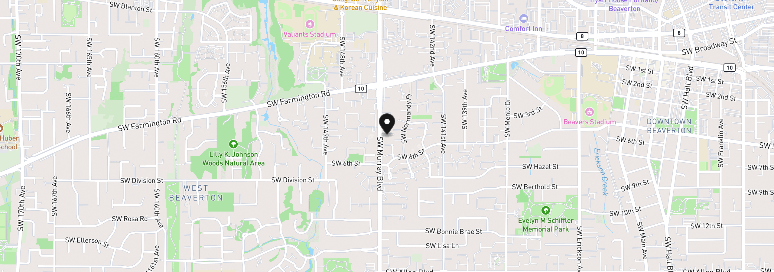 Map showing the location of 14440 SW Aiken Ln, Beaverton, OR 97005