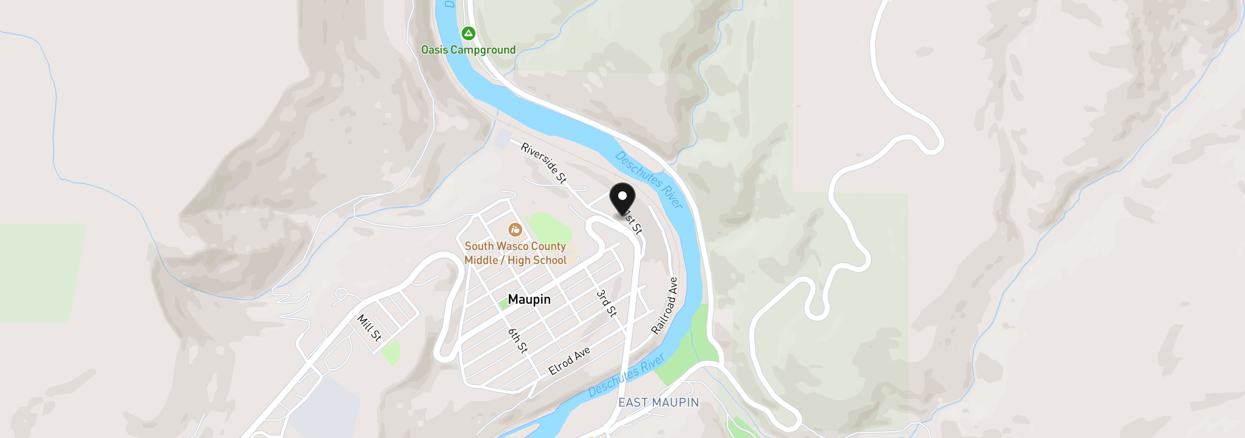 Map showing the location of 499 1st St, Maupin, OR 97037