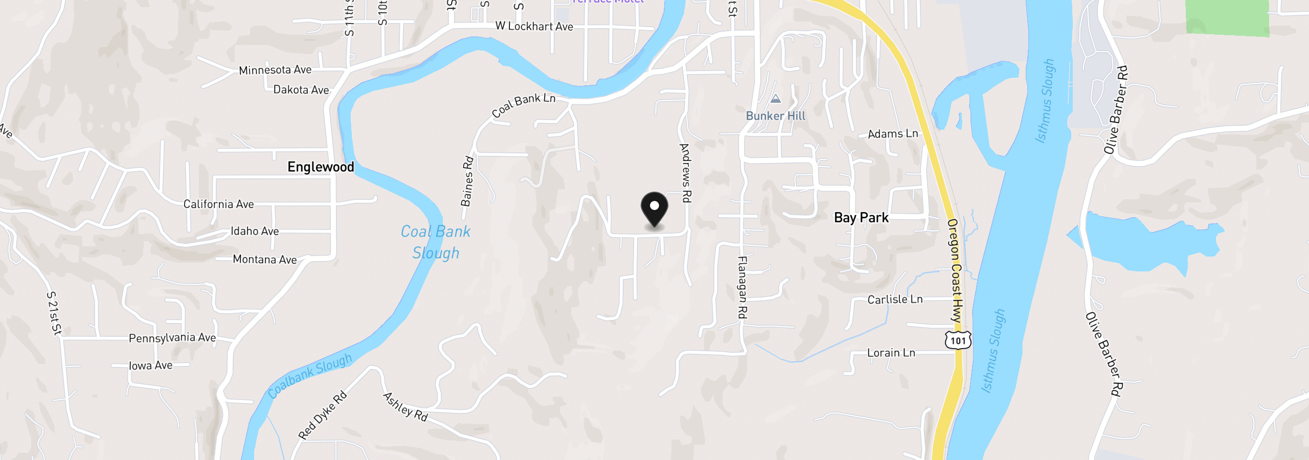 Map showing the location of 0 Alabama, Coos Bay, OR 97420