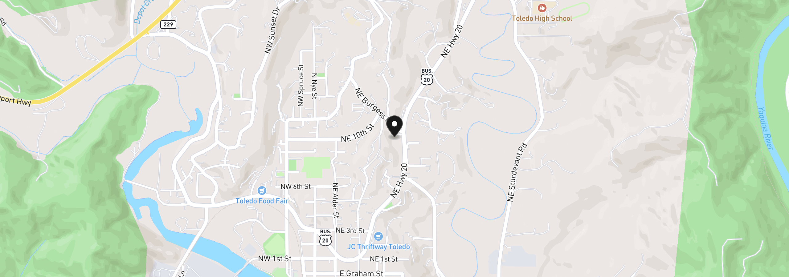 Map showing the location of 935 NE Highway 20, Toledo, OR 97391