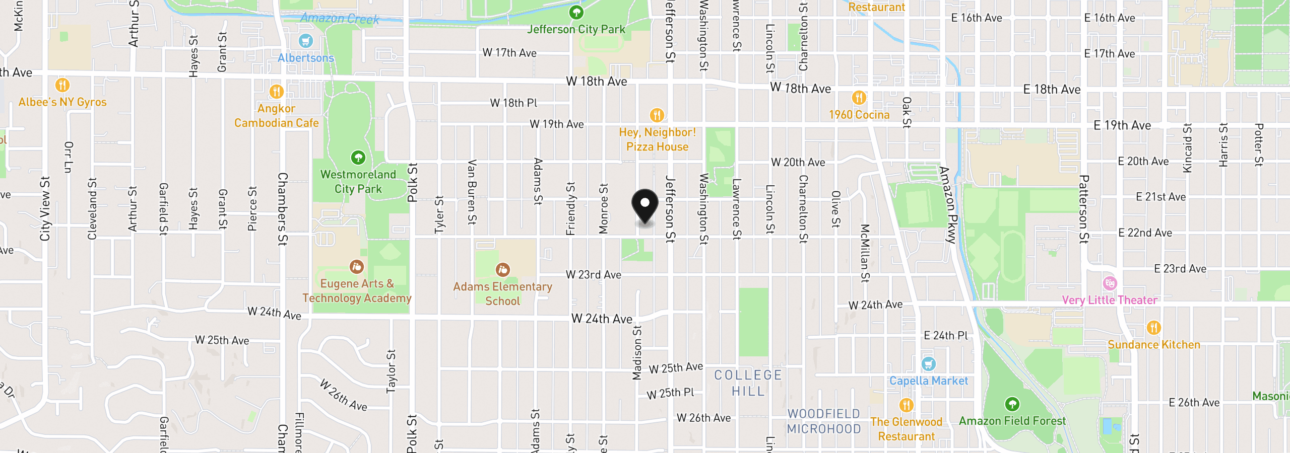 Map showing the location of 2171 Madison St, Eugene, OR 97405