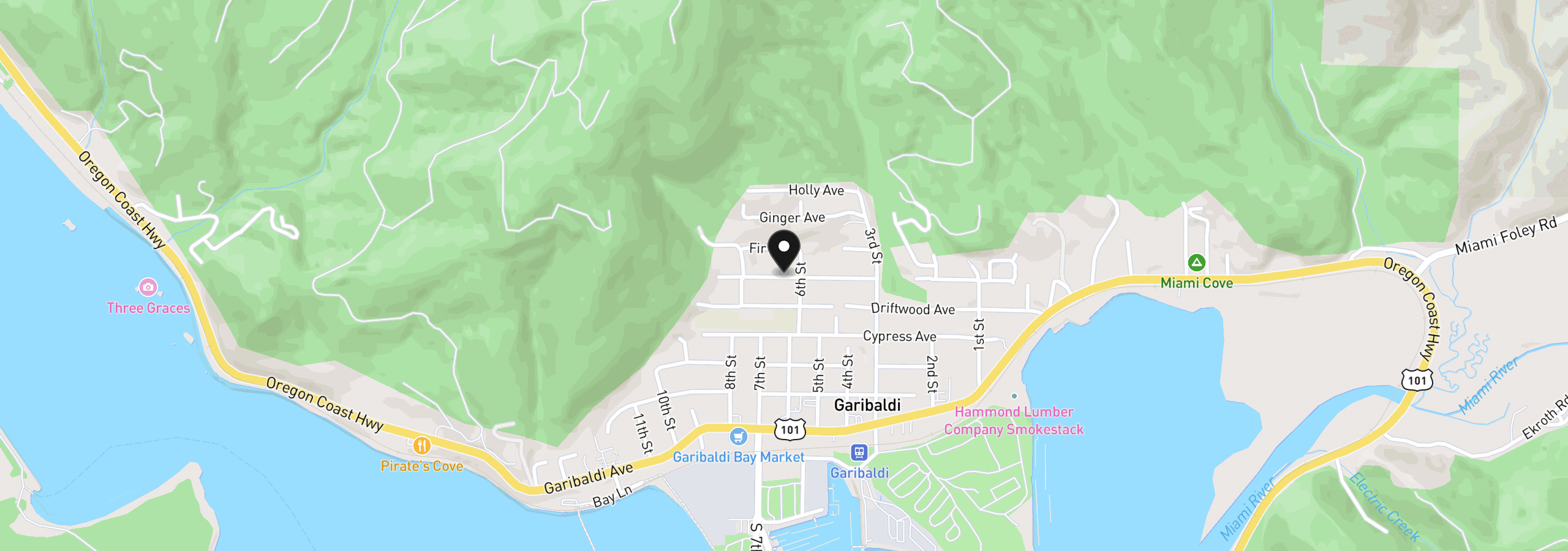 Map showing the location of 604 Evergreen Ave, Garibaldi, OR 97118