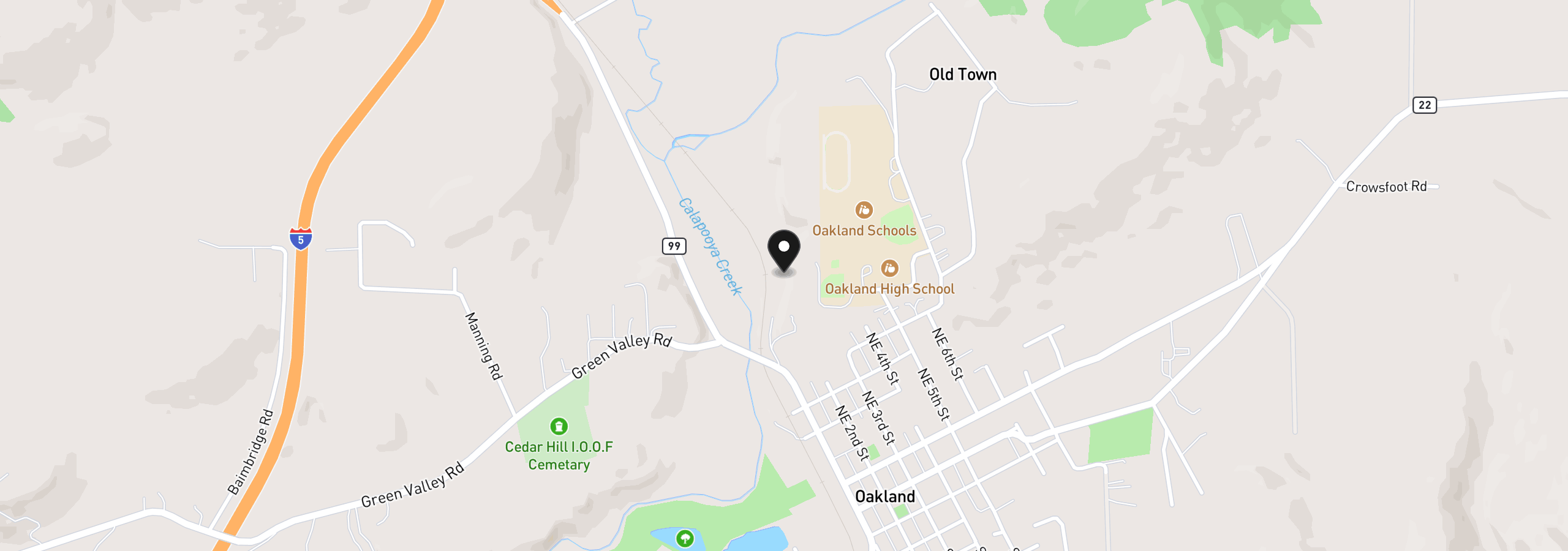 Map showing the location of 905 NE Third St, Oakland, OR 97462