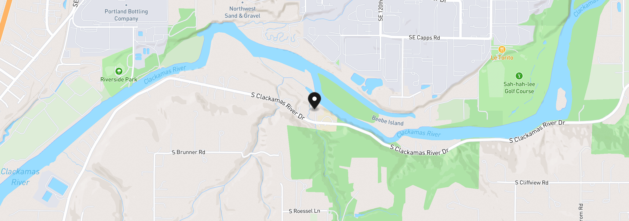 Map showing the location of 15555 S Clackamas River Dr, Oregon City, OR 97045