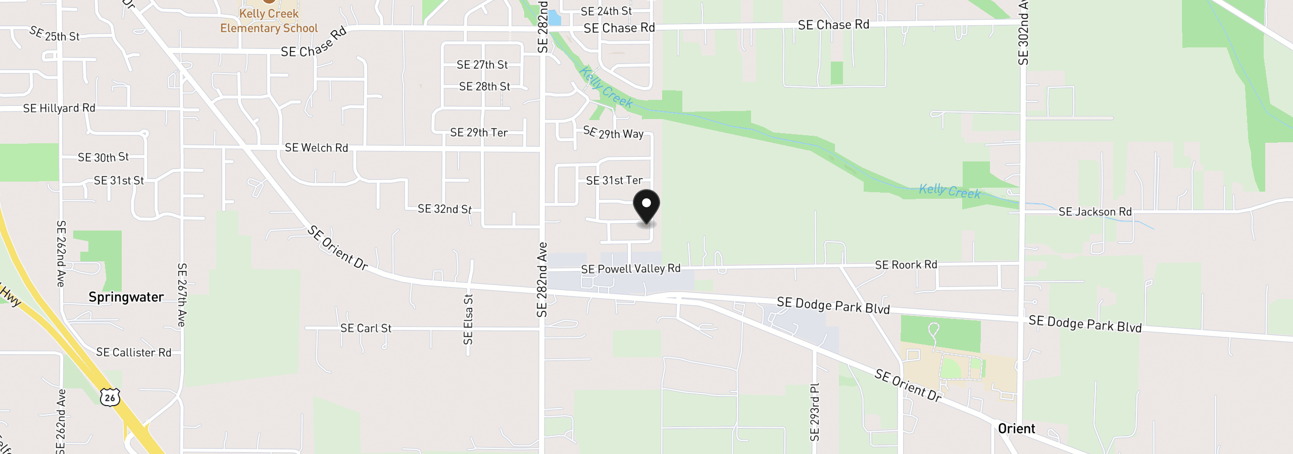 Map showing the location of 6476 SE 33rd Way, Gresham, OR 97080