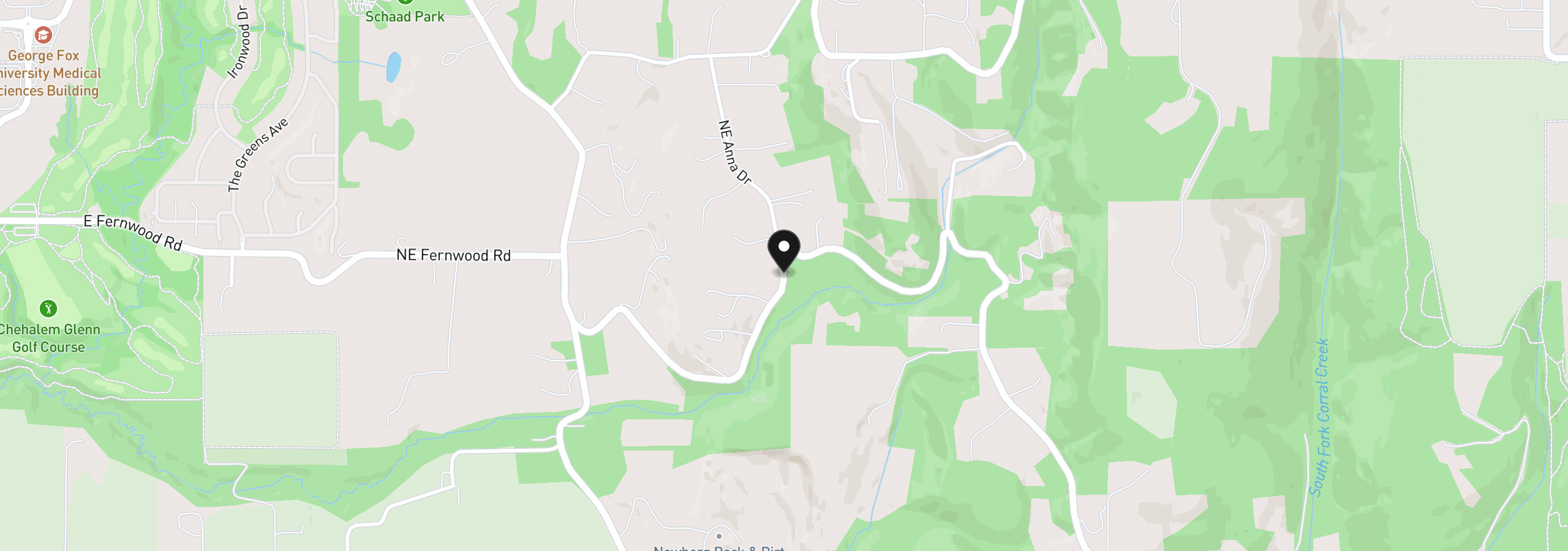 Map showing the location of 0 NE Corral Creek Rd, Newberg, OR 97132