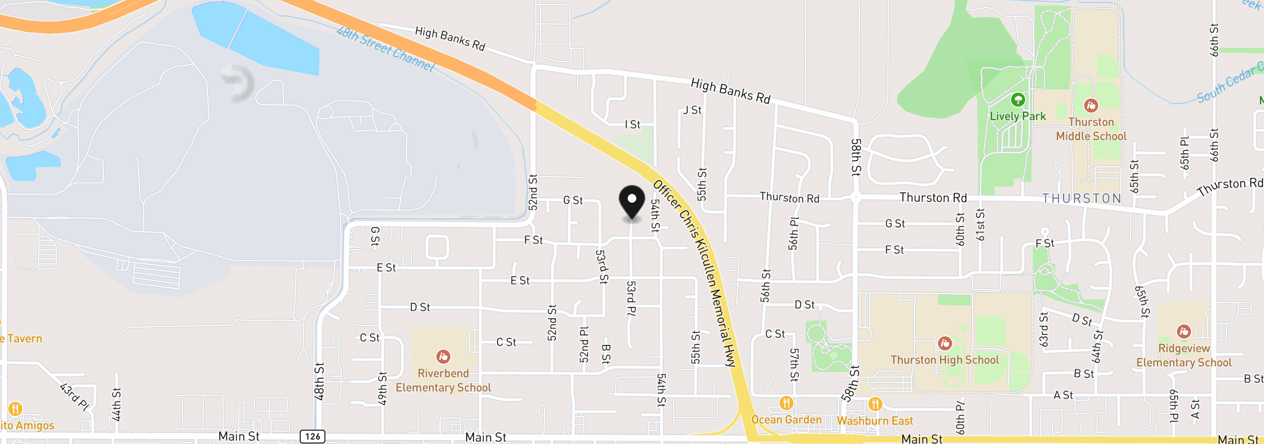 Map showing the location of 763 S 53rd Pl, Springfield, OR 97478
