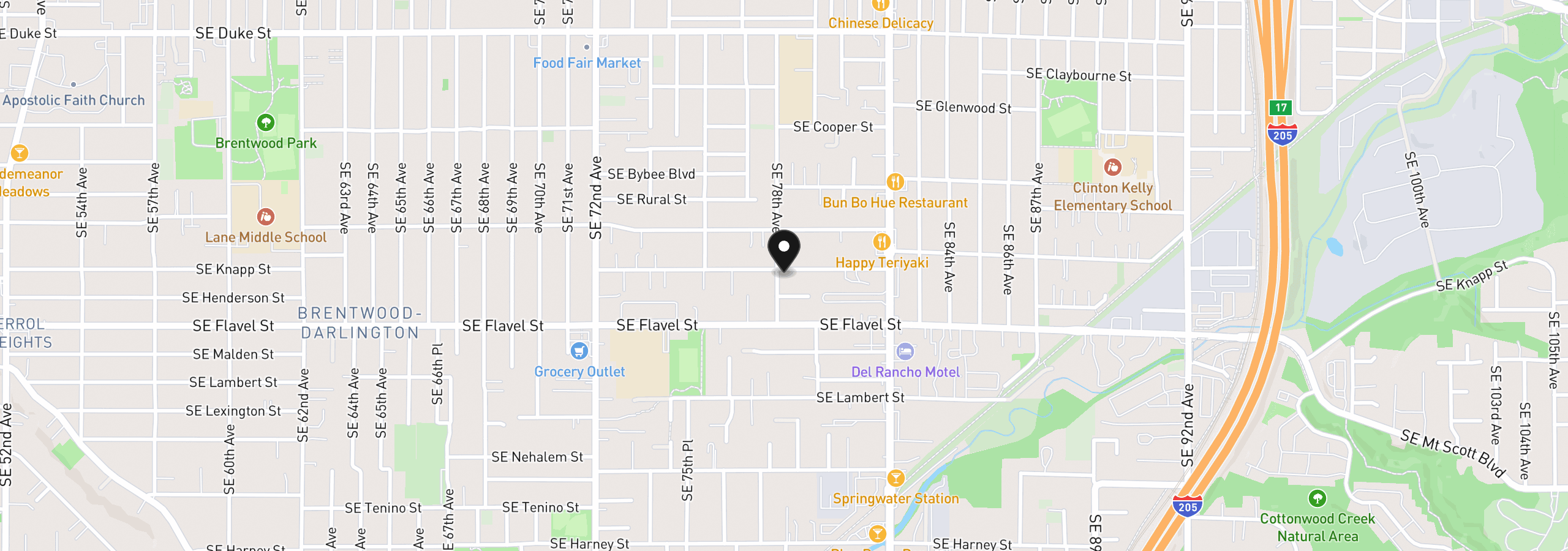 Map showing the location of 7406 SE 78th Ave, Portland, OR 97206