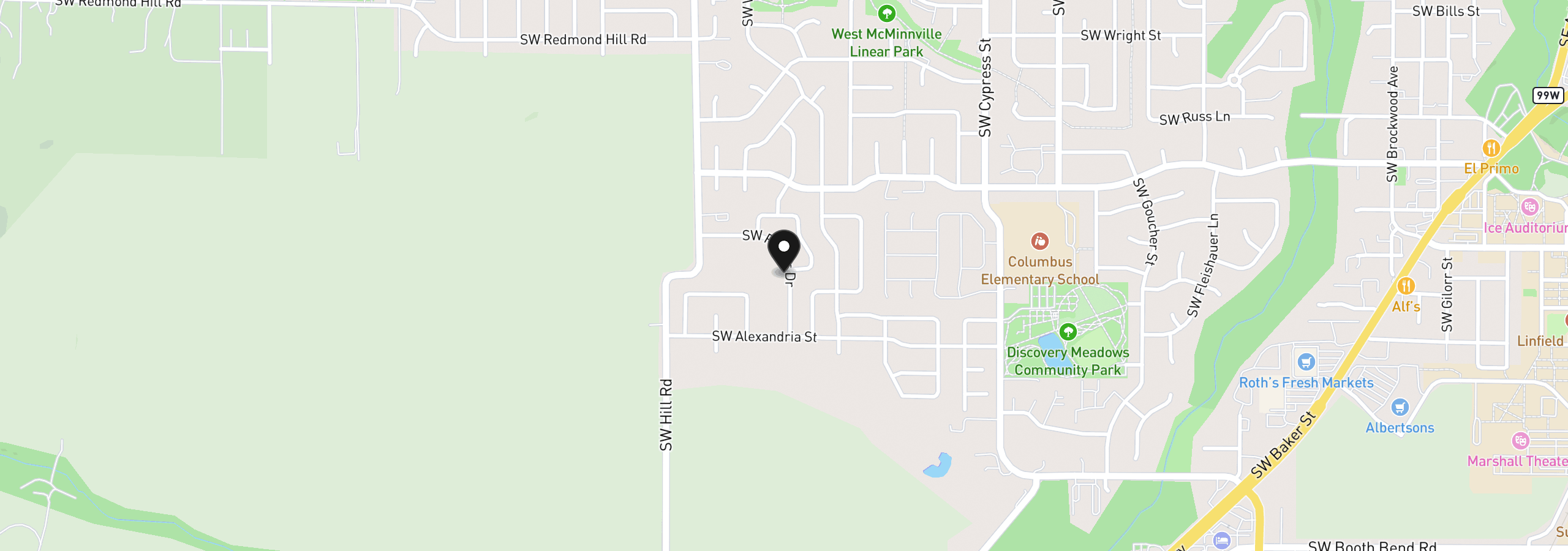 Map showing the location of 1271 SW Phyllis Dr, McMinnville, OR 97128