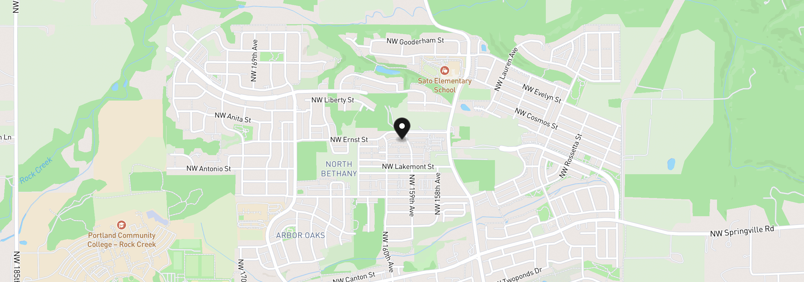 Map showing the location of 15942 NW Hosmer Ln, Portland, OR 97229